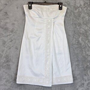 Trina Turk Strapless Dress Womens 2 White Geometric Eyelet Trim Made in USA